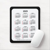 Tapis De Souris 2025 Noir 52 semaines Calendrier ISO par Janz Two (Avec souris)