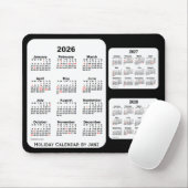 Tapis De Souris 2026-2028 Noir Calendrier des fêtes de 3 ans par J (Avec souris)