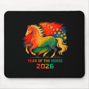 Tapis De Souris 2026 Année du Cheval Art de la Fleur de Zodiaque V