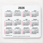 Tapis De Souris 2026 Blanc 52 semaines Calendrier ISO par Janz (Devant)