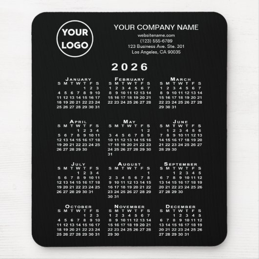 Tapis De Souris 2026 Calendar Business Logo and Text Black (Devant)