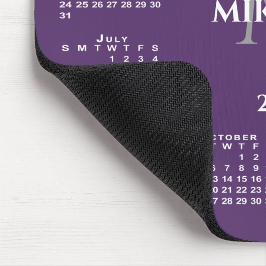 Tapis De Souris 2026 Calendar Chic Monogram Name on Purple (Coin)