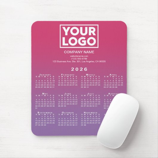 Tapis De Souris 2026 Calendar Company Logo Pink to Purple Gradient (Avec souris)