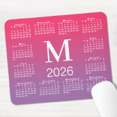 Tapis De Souris 2026 Calendar Monogram on Pink to Purple Gradient
