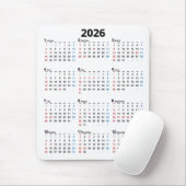 Tapis De Souris 2026 Calendar On White (Avec souris)