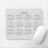 Tapis De Souris 2026 Calendar Simple Gray Black Red (Avec souris)