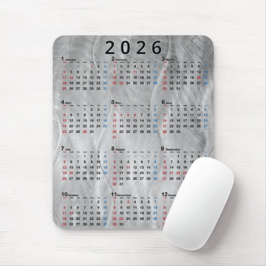 Tapis De Souris 2026 Calendar Wavy Brushed Steel Abstract (Avec souris)