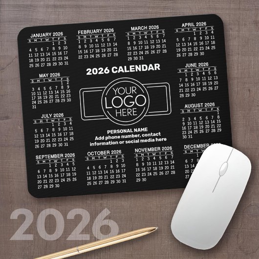 Tapis De Souris 2026 Calendar with logo, Contact Information Black