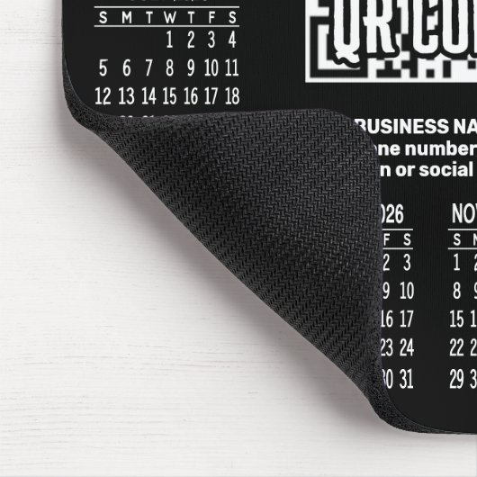 Tapis De Souris 2026 Calendar with QR Code Contact Info Black (Coin)
