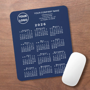 Tapis De Souris 2026 Calendrier Business Logo et Texte Marine Bleu