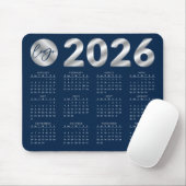 Tapis De Souris 2026 Calendrier Marine Blue & Silver Company Logo (Avec souris)