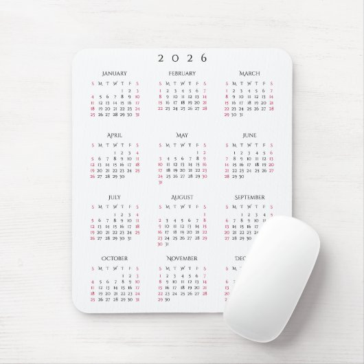 Tapis De Souris 2026 Full Year Yearly Calendar Elegant Home Office (Avec souris)