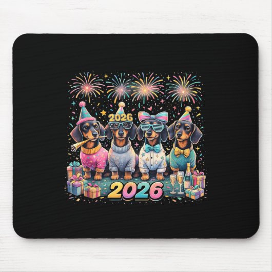 Tapis De Souris 2026 New Year Dachshund Party Fireworks Fun (Devant)