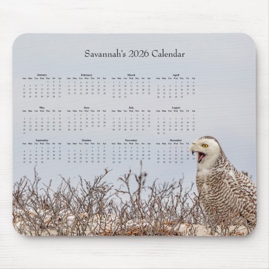 Tapis De Souris 2026 Snowy Owl Full-Year Customizable Calendar  (Devant)