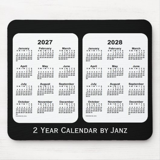Tapis De Souris 2027-2028 calendrier noir et blanc de 2 ans par (Devant)
