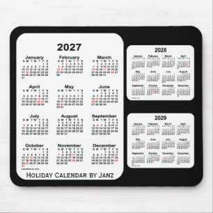 Tapis De Souris 2027-2029 noir calendrier de vacances de 3 ans par