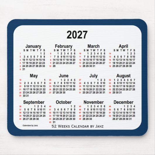 Tapis De Souris 2027 Police Box Blue 52 Weeks Calendar par Janz (Devant)