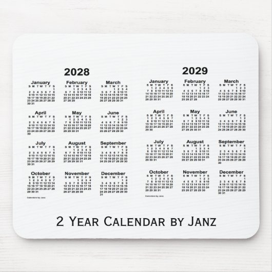 Tapis De Souris 2028-2029 Calendrier blanc de 2 ans par Janz Mouse (Devant)
