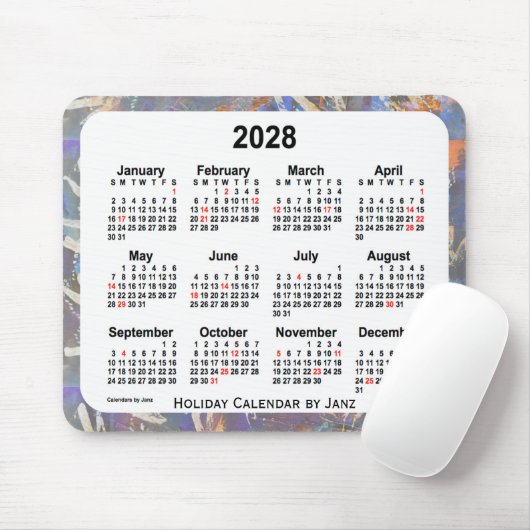 Tapis De Souris 2028 Holiday Art Calendar by Janz Mouse Pad (Avec souris)