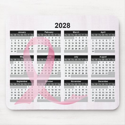 Tapis De Souris 2028 Year Calendar Pink Ribbon (Devant)