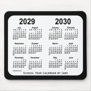 Tapis De Souris 2029-2030 calendrier noir et blanc d'école par