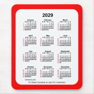 Tapis De Souris 2029 Rouge 52 semaines ISO Calendrier par Janz Two