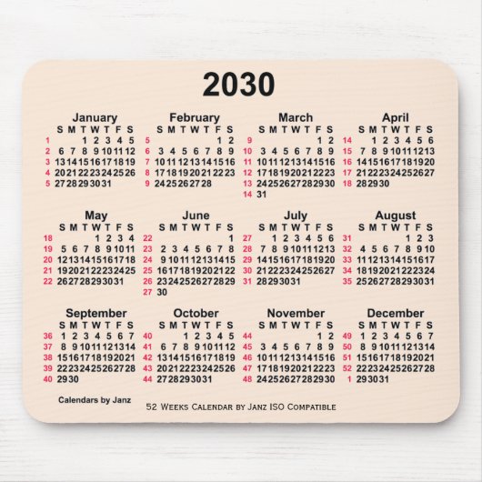 Tapis De Souris 2030 Antique Blanc 52 semaines Calendrier ISO par  (Devant)