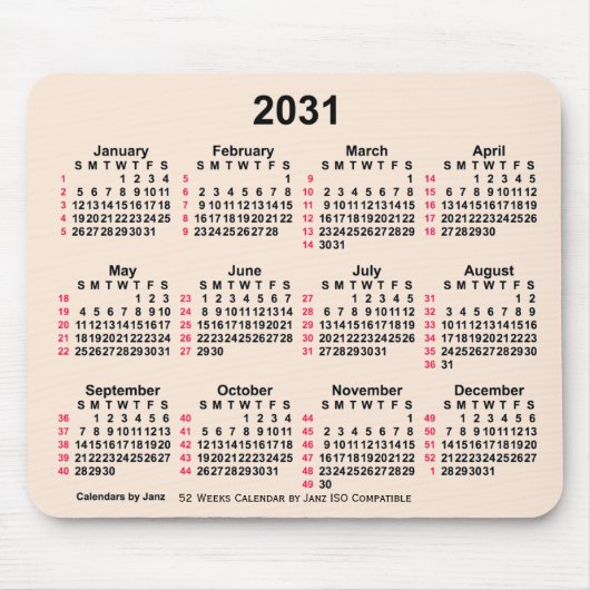 Tapis De Souris 2031 Antique Blanc 52 semaines Calendrier ISO par  (Devant)