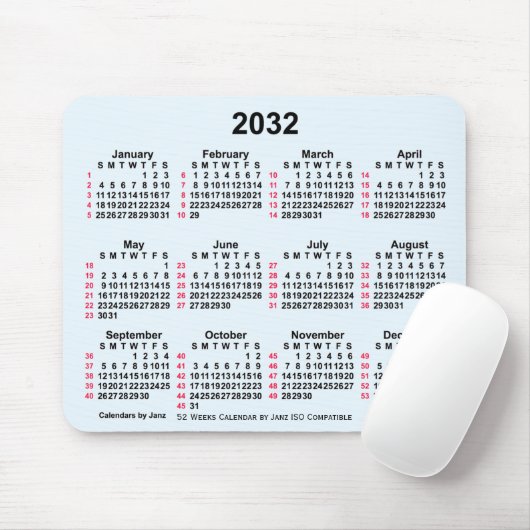 Tapis De Souris 2032 Alice Blue 52 semaines Calendrier ISO par Jan (Avec souris)