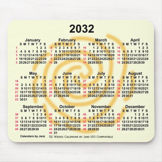Tapis De Souris 2032 Sunny Days 52 Weeks ISO Calendar par Janz (Devant)