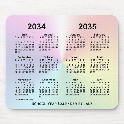Tapis De Souris 2034-2035 Rainbow Cloud School Calendar by Janz (Devant)