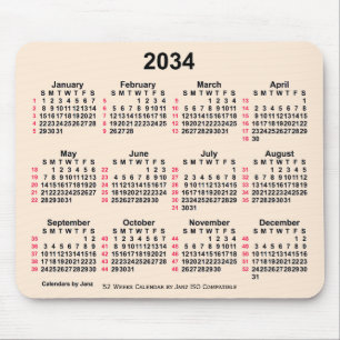 Tapis De Souris 2034 Antique Blanc 52 semaines Calendrier ISO par 