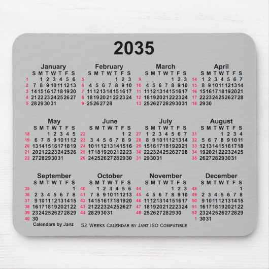 Tapis De Souris 2035 Silver 52 Weeks ISO Calendar by Janz (Devant)
