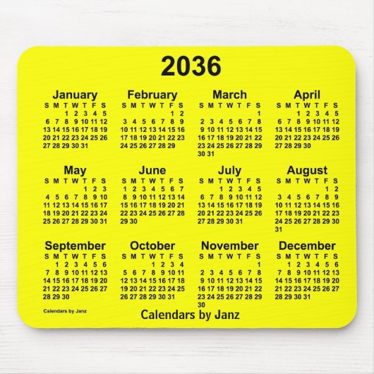 Tapis De Souris 2036 Yellow Calendar by Janz Mouse Pad (Devant)