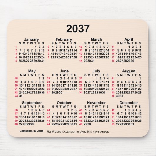 Tapis De Souris 2037 Antique Blanc 52 semaines Calendrier ISO par  (Devant)