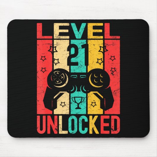 Tapis De Souris 21st Birthday Level 21 Unlocked Gamer Funny Birthd (Devant)