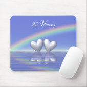 Tapis De Souris 25ème Coeurs argentés d'anniversaire (Avec souris)