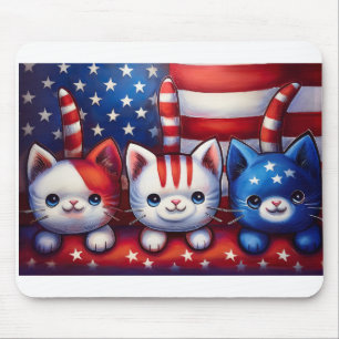 Tapis De Souris 3 chatons patriotes dans une scène avec le drapeau