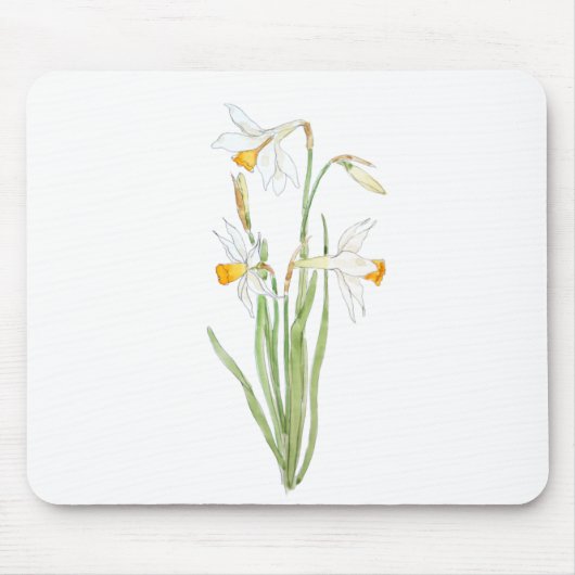 Tapis De Souris 3 jonquilles blanches dans et aquarelle (Devant)