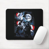 Tapis De Souris 3 Wolves Howling Under Moon Christmas Santa Wolf L (Avec souris)