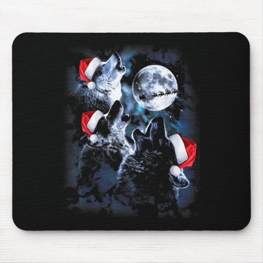 Tapis De Souris 3 Wolves Howling Under Moon Christmas Santa Wolf L (Devant)