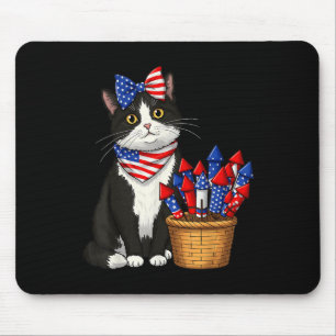 Tapis De Souris 4 juillet Conception De Chat Et Feux D'Artifice Po