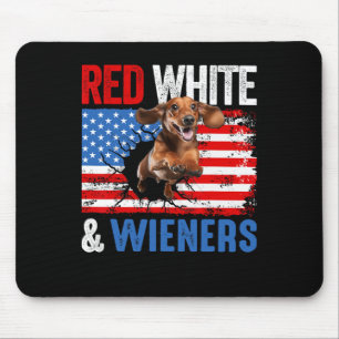 Tapis De Souris 4 juillet Dachshund Chien Chemise Rouge Blanc Et W