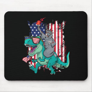 Tapis De Souris 4 Juillet Drôle Statue De La Liberté Riding Dino