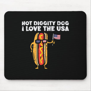 Tapis De Souris 4 juillet Hotdog Hot Diggity Chien Patriotique Fem