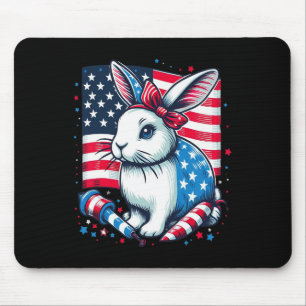 Tapis De Souris 4 juillet Lapin Patriotique Usa American Flag Rabb