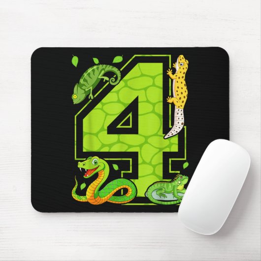 Tapis De Souris 4th Birthday Snake Lizard Reptile 4 Year Old Party (Avec souris)
