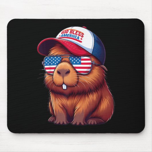 Tapis De Souris 4th Of July Capybara – God Bless America Hat And P (Devant)