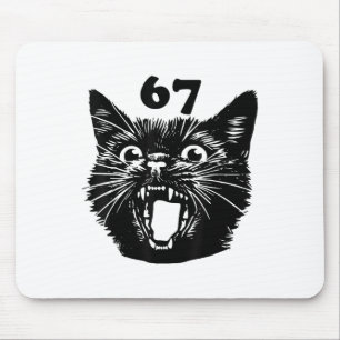 Tapis De Souris 67 Halloween Chat Noir Brainrot Meme Six Seven Fil