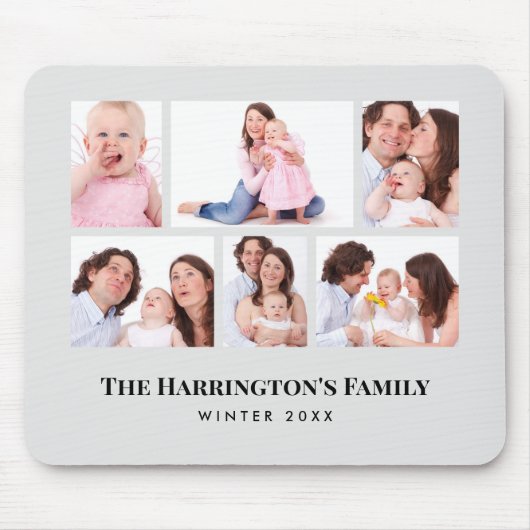 Tapis De Souris 6 sections Photo personnalisée Cadres gris minimal (Devant)